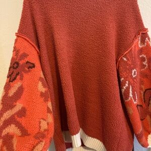 POL Women's Floral Knit Sweater - Red and Cream